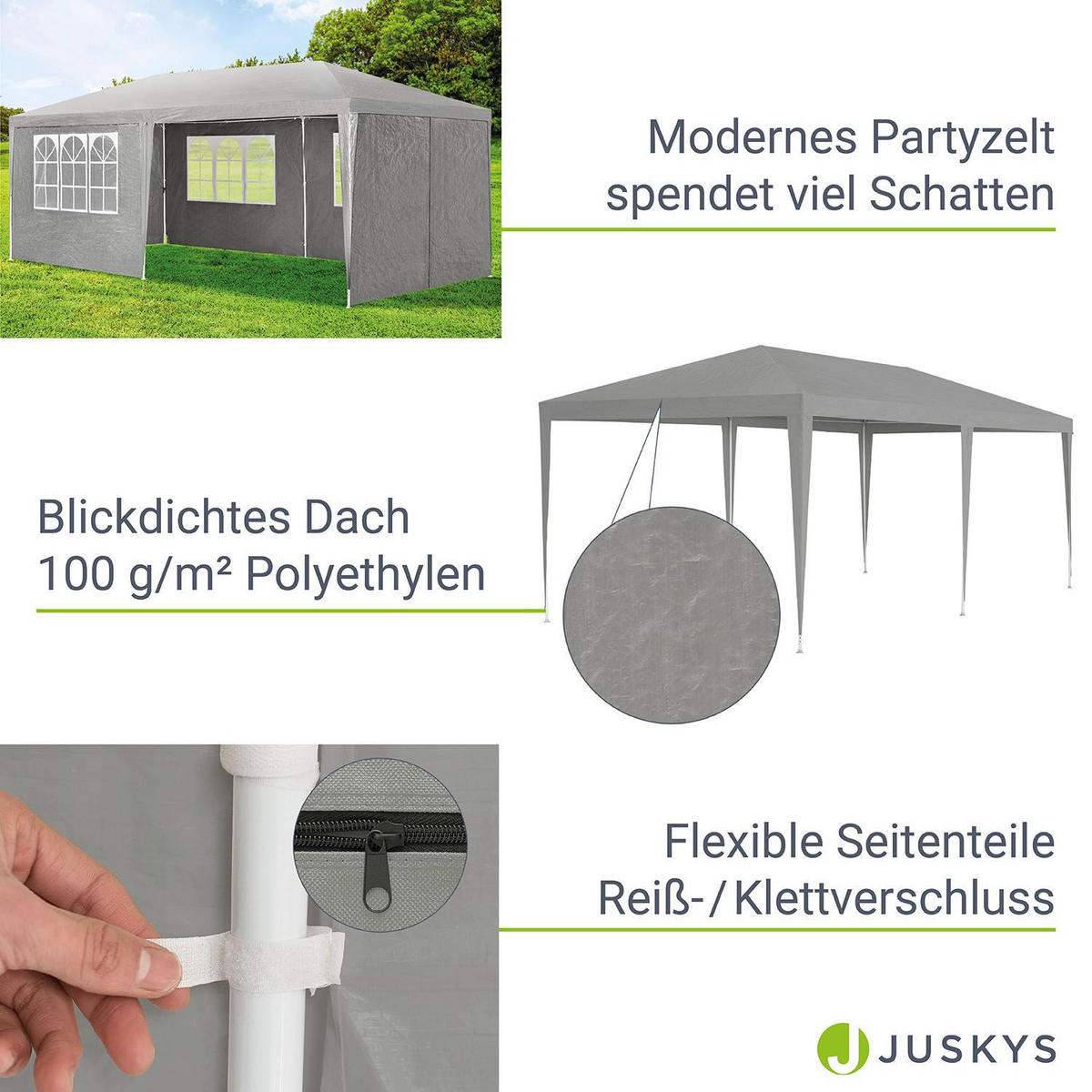 PARTYZELT Gartenzelt dunkelgrau 3x6 m - Grau, Metall (300/250/600cm) - Juskys