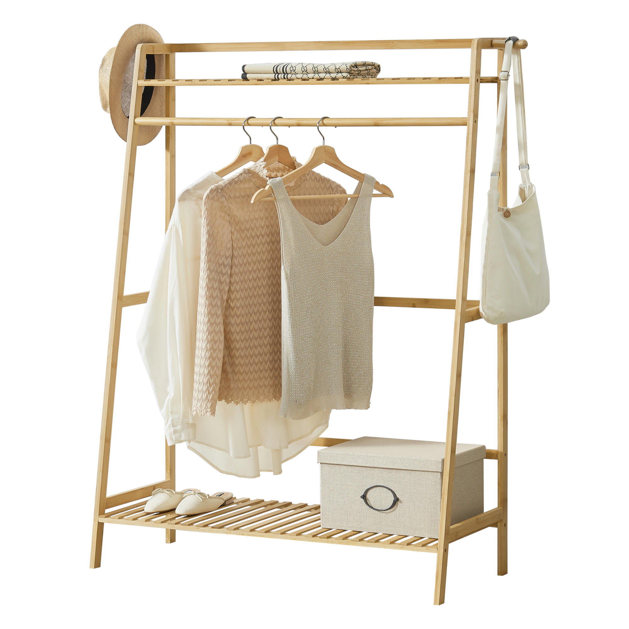 GARDEROBENSTÄNDER Föglö - Naturfarben, Holz (100/139/40cm) - [en.casa]