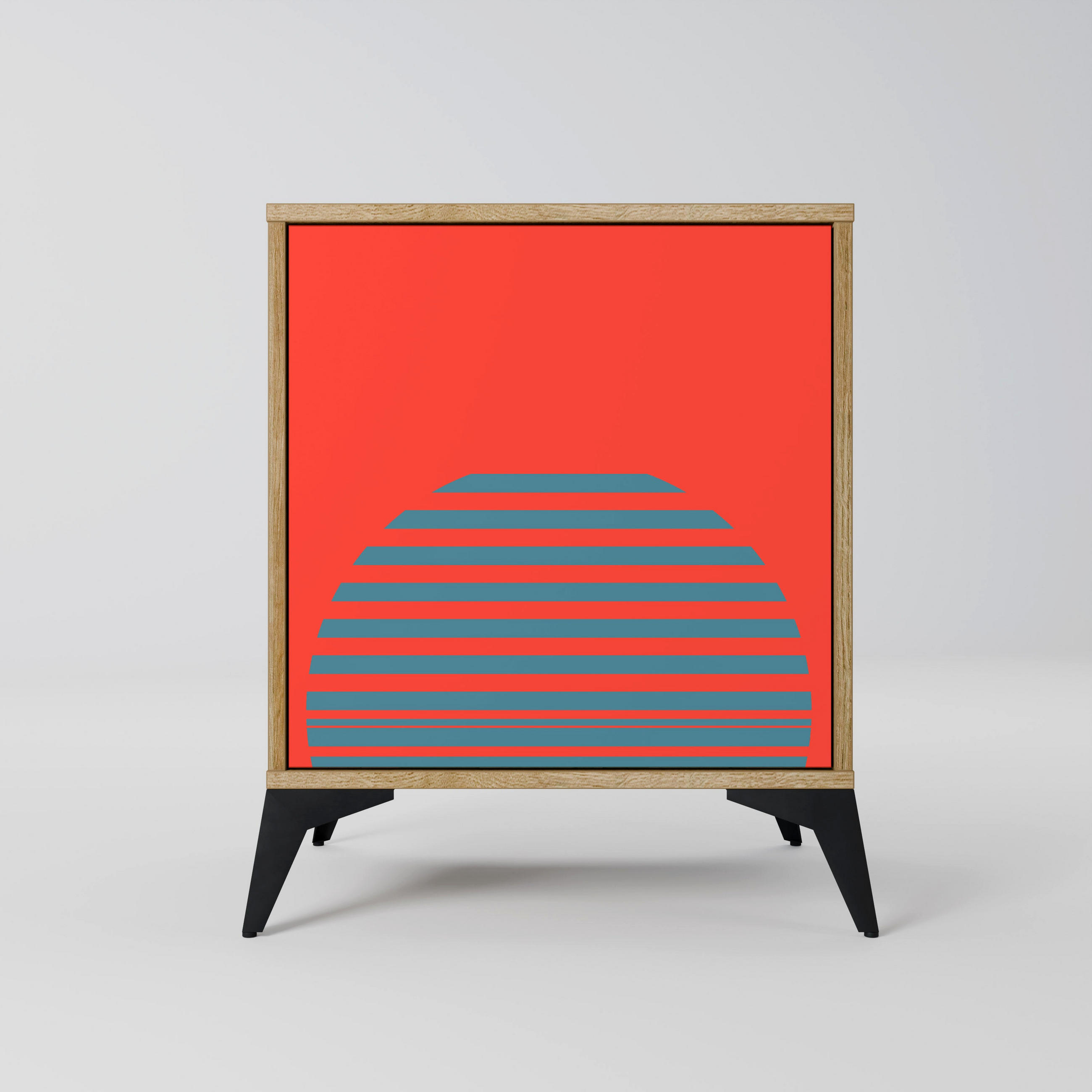 SIDEBOARD RISING GEOMETRY STARS, Eichefarben, 57,5x42x70,5 cm, Schwarze Metall-Sternfüße - Eichefarben/Multicolor, Holzwerkstoff/Metall (57.5/70.5/42cm) - SpaceRebels