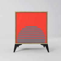 SIDEBOARD RISING GEOMETRY STARS, Eichefarben, 57,5x42x70,5 cm, Schwarze Metall-Sternfüße - Eichefarben/Multicolor, Holzwerkstoff/Metall (57.5/70.5/42cm) - SpaceRebels