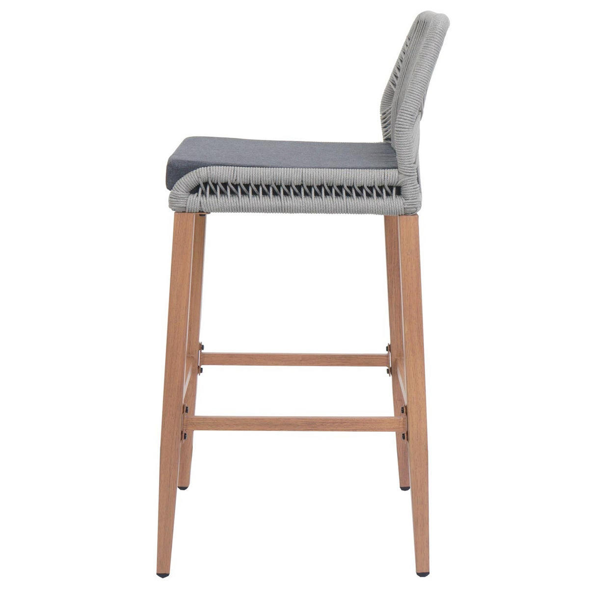 GARTENSTUHL 2er-Set HxBxT 101x45x50cm Sitzhöhe 76cm Hellgrau Kissen Dunkelgrau Seilgeflecht Metall Holz-Optik - Hellgrau, Metall (45/101/50cm) - PROREGAL