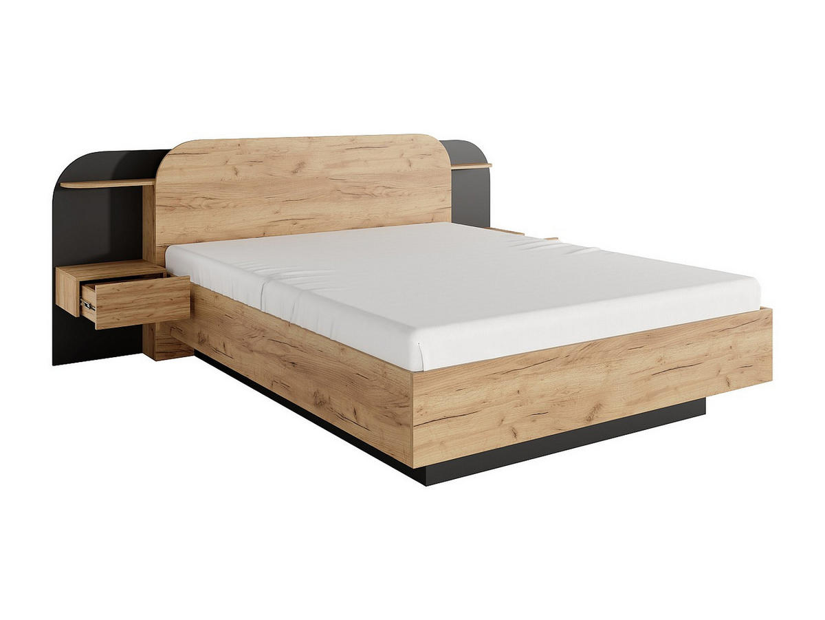 BETT mit Bettkasten - 2 Personen - holz - schwarz, naturfarben hell Juvisia - Schwarz/Naturfarben, Holz (160/200cm) - Vente-Unique