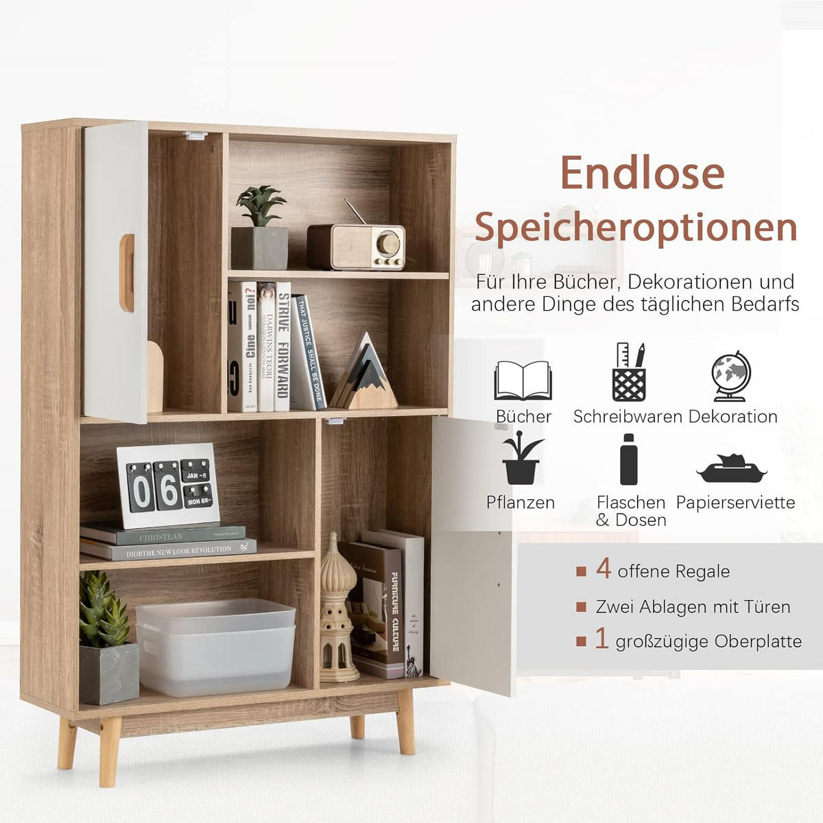 BÜCHERREGAL Weiß - Weiß, Holz (24/120/80cm) - COSTWAY
