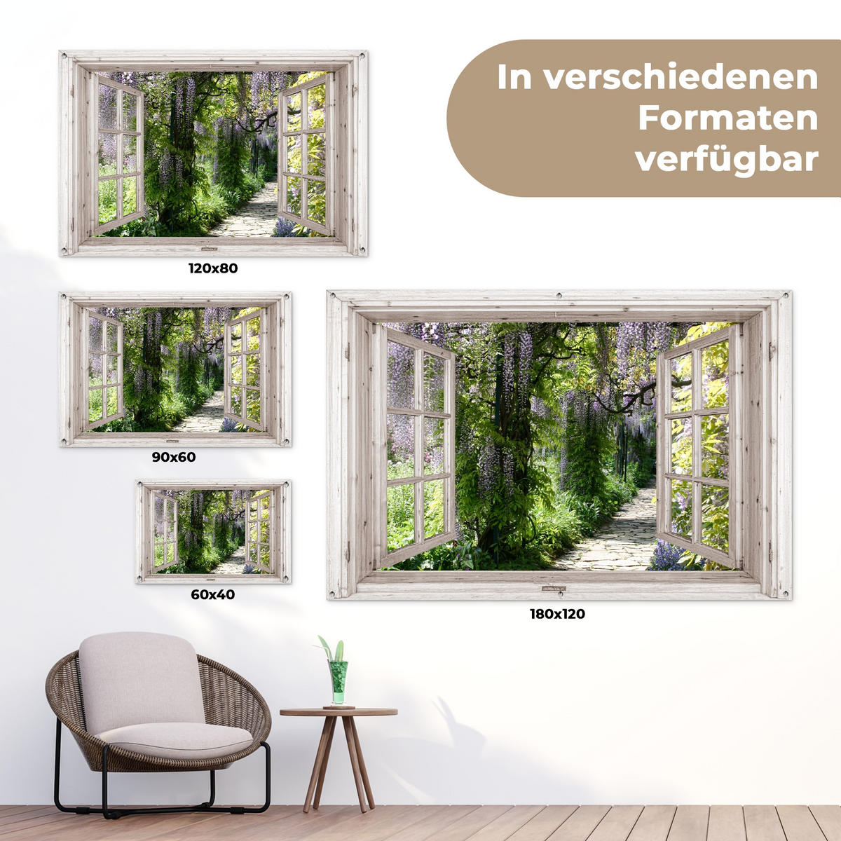 ZAHRADNÍ PLAKÁT Vistárie - Květiny - Pohled - Strom - Jaro 90x60 cm - béžová, plast (90/60/0.2cm) - OnlyWow