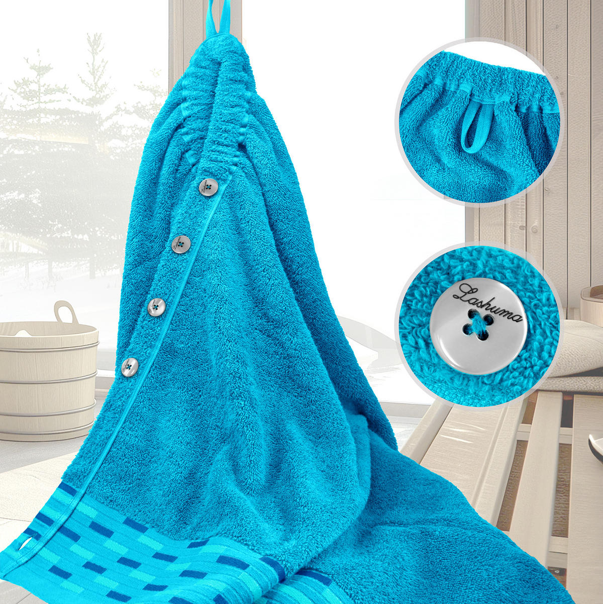SAUNAKILT Dame Lugano Aquamarin - Blau, Textil (150/75cm) - Lashuma