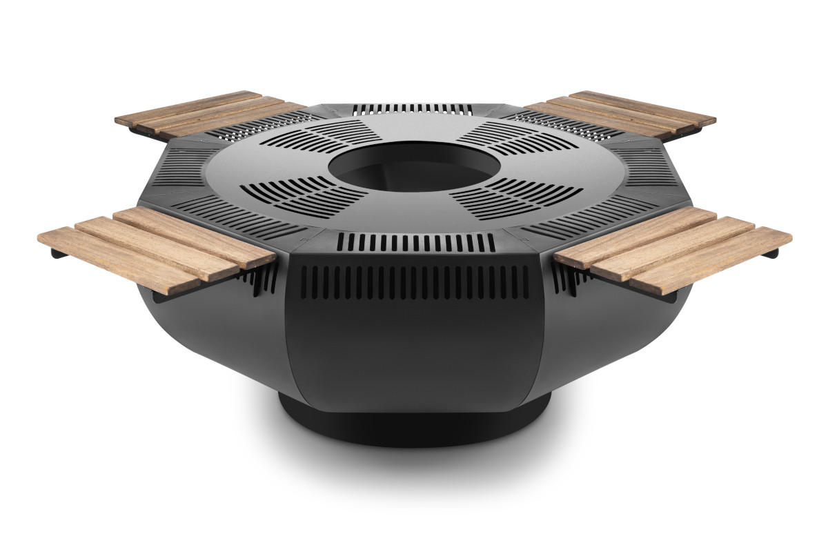 FEUERSCHALE mit Grillring und Grillplatte WOX Schwarz 115 x 115 x 50 cm 96 kg pulverbeschichtet - Schwarz, Metall (115/50/115cm) - The Favilla