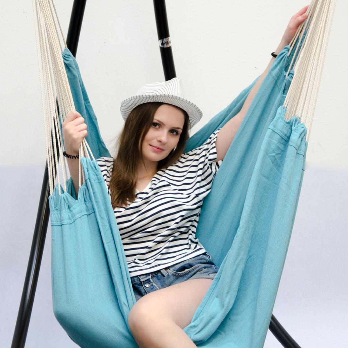 XXL-FAMILIEN-HÄNGESESSEL bis 150kg, 190/140cm, Blau - Blau, Textil (140/155/190cm) - Amanka