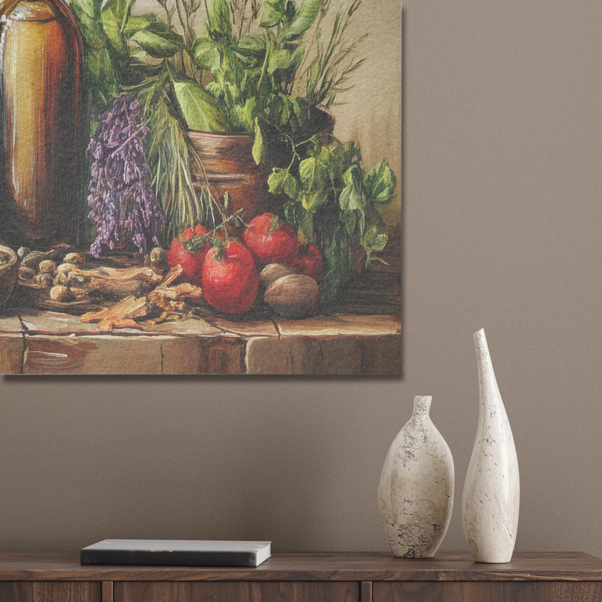 AKUSTIKBILD Stilleben - Kräuter - Gewürze - Früchte - Farbenfroh Akustikpaneele 90x60 cm - Grün, Kunststoff (90/60/0.9cm) - MuchoWow
