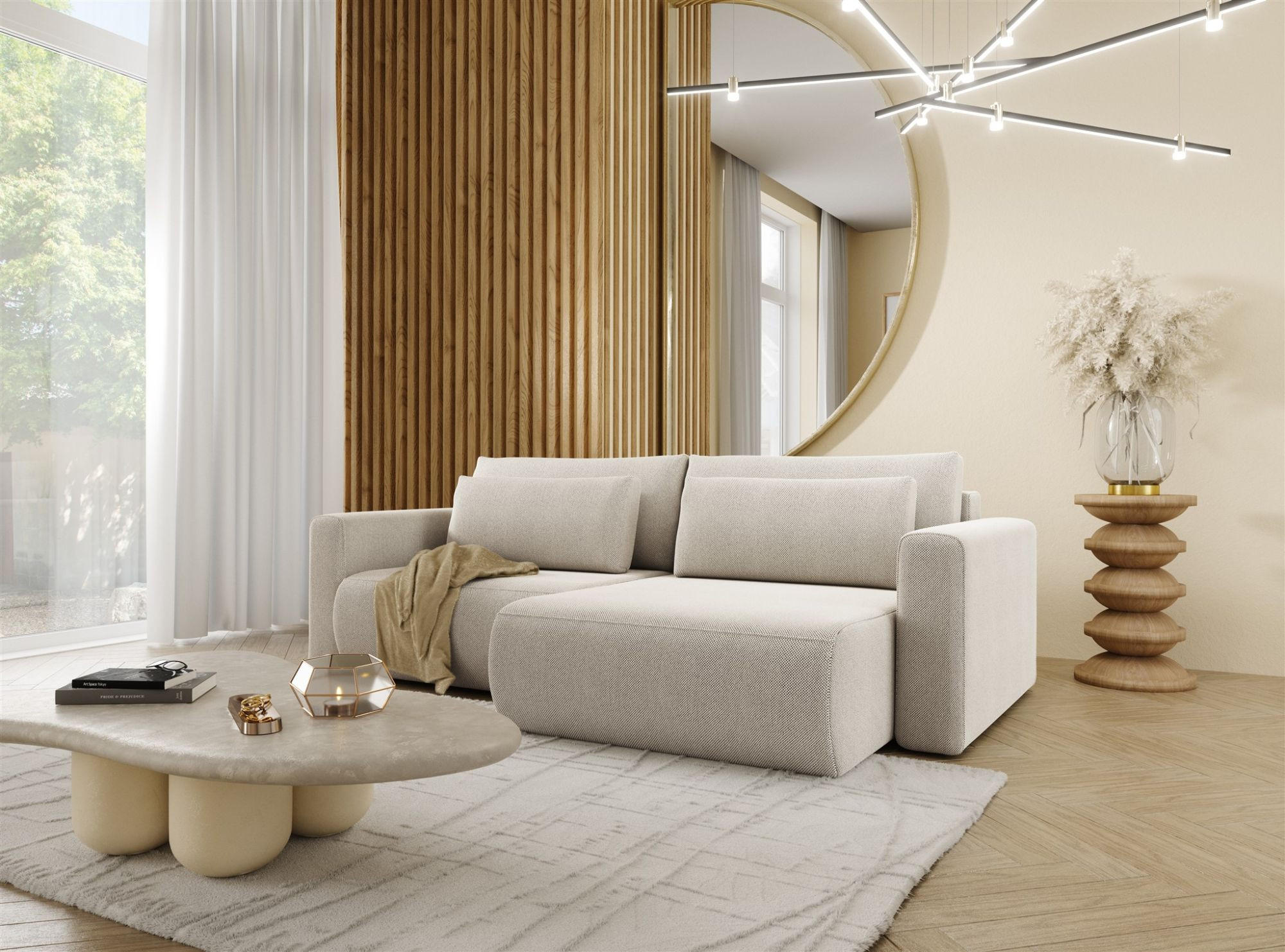 ECKSOFA Chaira Mit Schlaffunktion - Hellgrau, Holzwerkstoff/Textil (240/149cm) - Fun Möbel