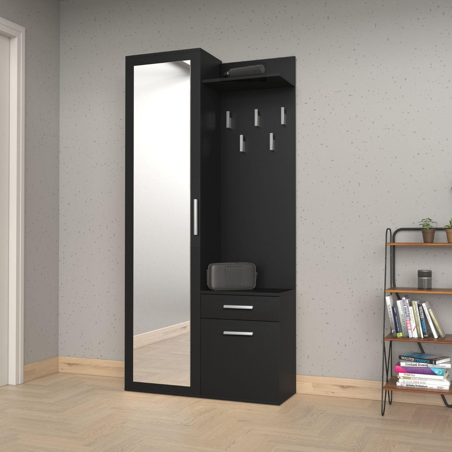 GARDEROBENSET Gustav (3-teilig) - Schwarz, Holzwerkstoff (50/180/35cm) - kommodly