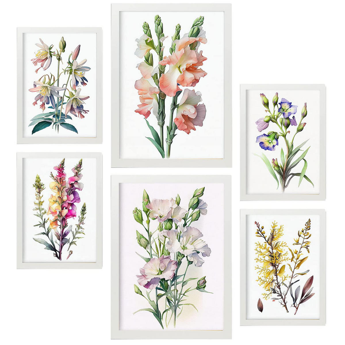 POSTER Set Mit 6 Wildblume Größe A3 & A4 Weißer Rahmen - Weiß, Papier (29.7/1cm) - Nacnic