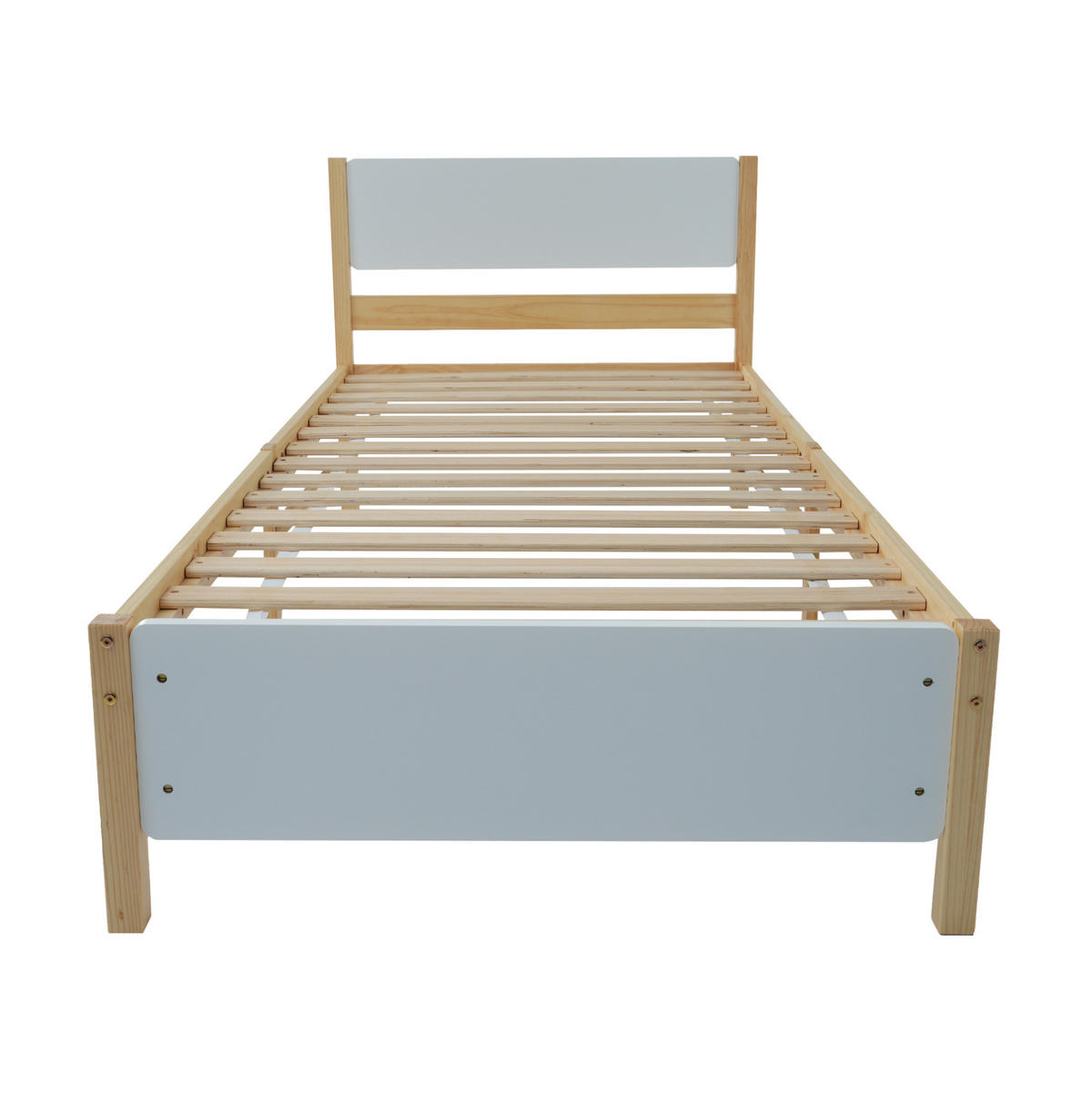 EINZELBETT aus Kiefer und MDF 90x200 cm Weiß/Natur mit 15 Lattenrosten und stabilen Mittelfüßen - Naturfarben, Holz (140/200cm) - Modfu