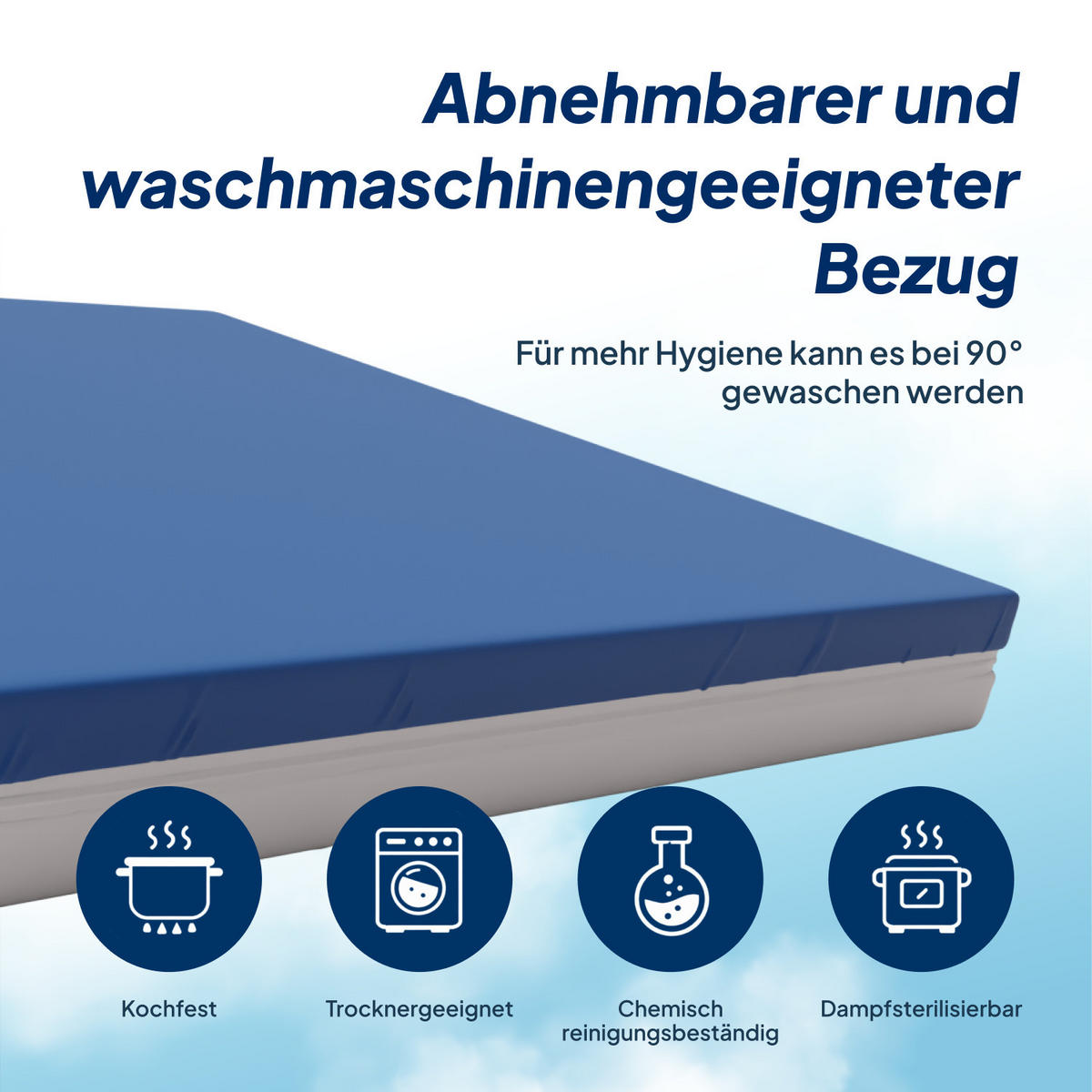 MATRACE pro prevenci dekubitů, 90/200 cm - výška 14 cm a nepromokavý potah - modrá, textil (90/200cm) - AM Qualitätsmatratzen