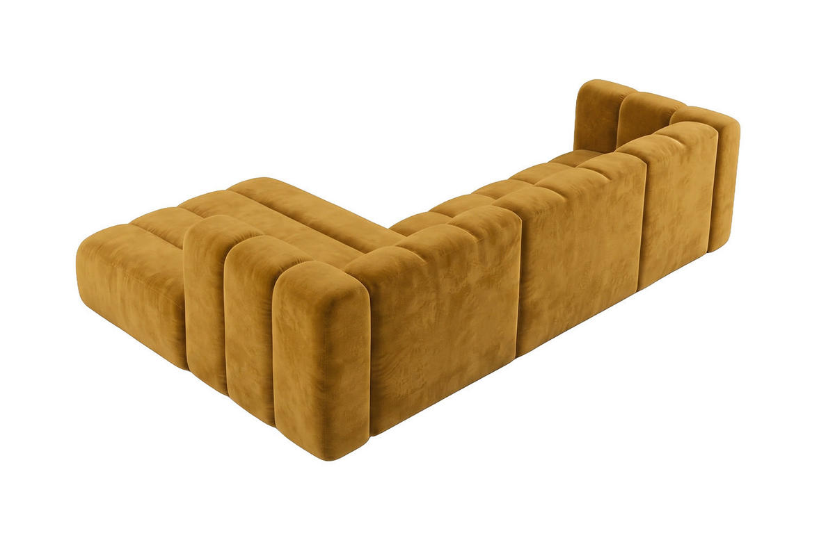 ECKSOFA Modulares In L-Form, Velvet-Stoff Riviera, Senffarbe, Links, GRAND 287 cm - Gelb, Holz (287/179cm) - Kaiser Möbel