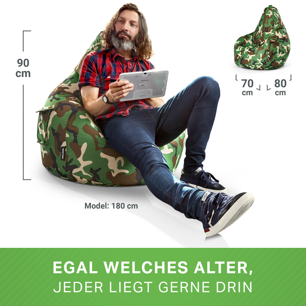 SITZSACK Lounge Chair "Cozy" 80x70x90cm - Braun/Grün, Textil (70/90/80cm) - Green Bean