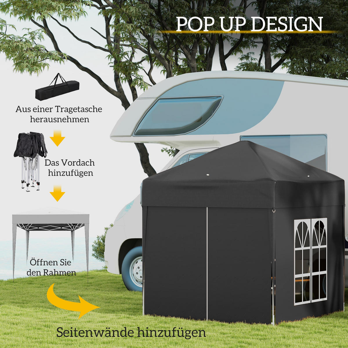 FALTPAVILLON, Blau, Stahl, Oxford-Stoff - Schwarz, Metall (2/2.4/2cm) - Outsunny