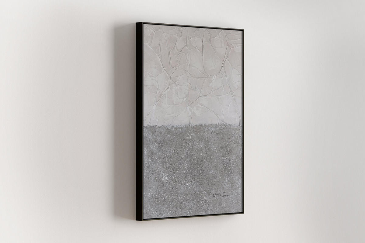 RUČNE MAĽOVANÝ AKRYLOVÝ OBRAZ 70/100 cm, sivý, krajinný motív - sivá, drevo/textil (70/100cm) - KUNSTLOFT