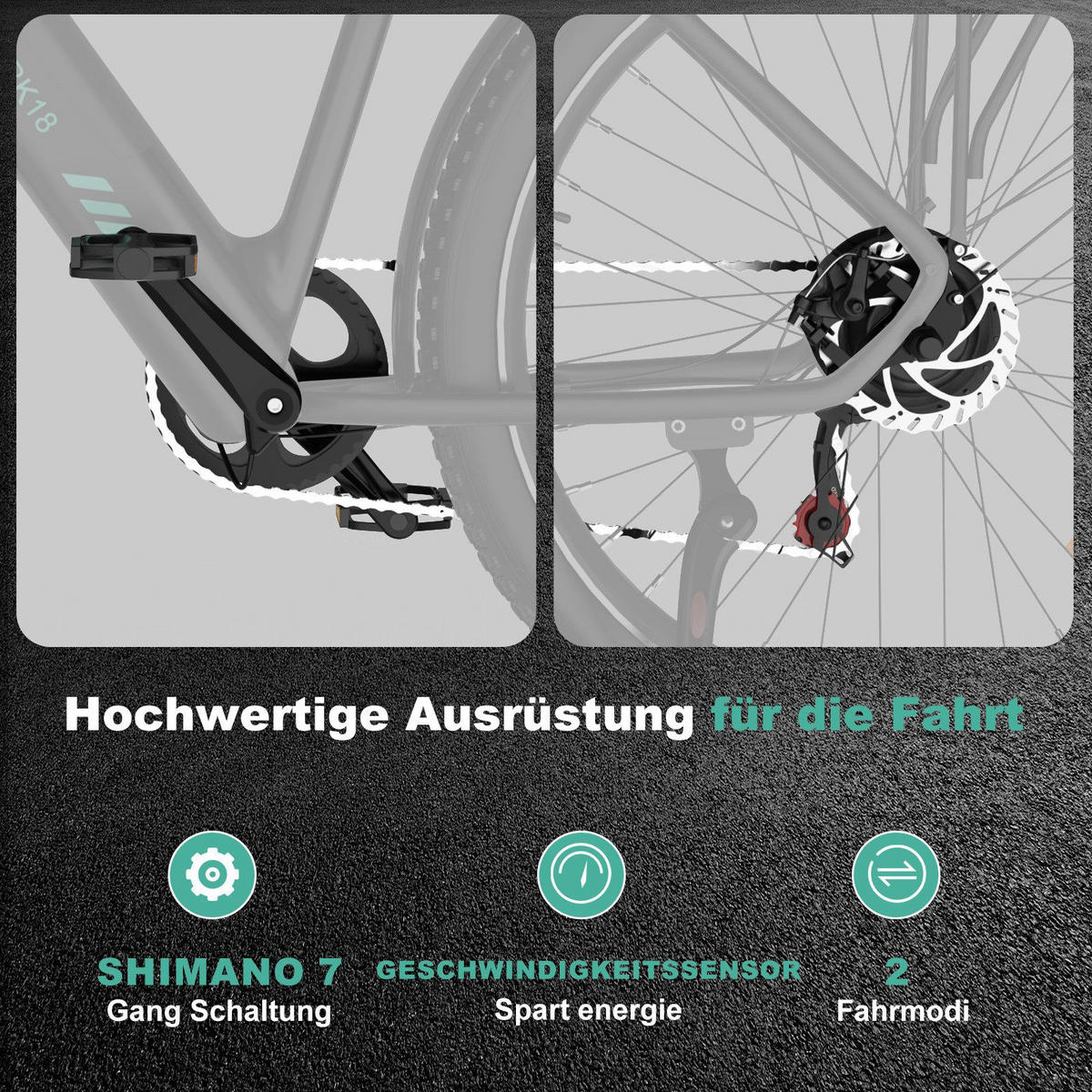 E-BIKE City BK18 27,5 *2,8 zoll mit Samsung 36V15Ah Akku bis zu 80km, 7 Gang - Schwarz, Metall (27cm) - COLORWAY