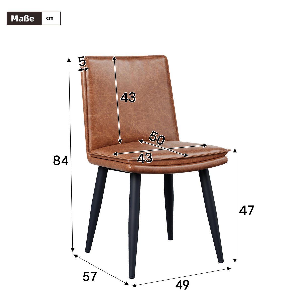 ESSZIMMERSTUHL 2er-Set mit PU-Bezug und Metallbeinen Braun - Braun, Metall (57/84/49cm) - Meubliv