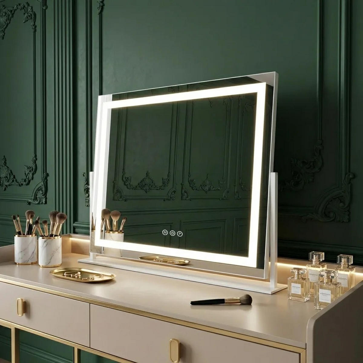 SPIEGEL Rea Led Studio White 58x45 - Weiß, Glas (62.5/46/10cm) - REA