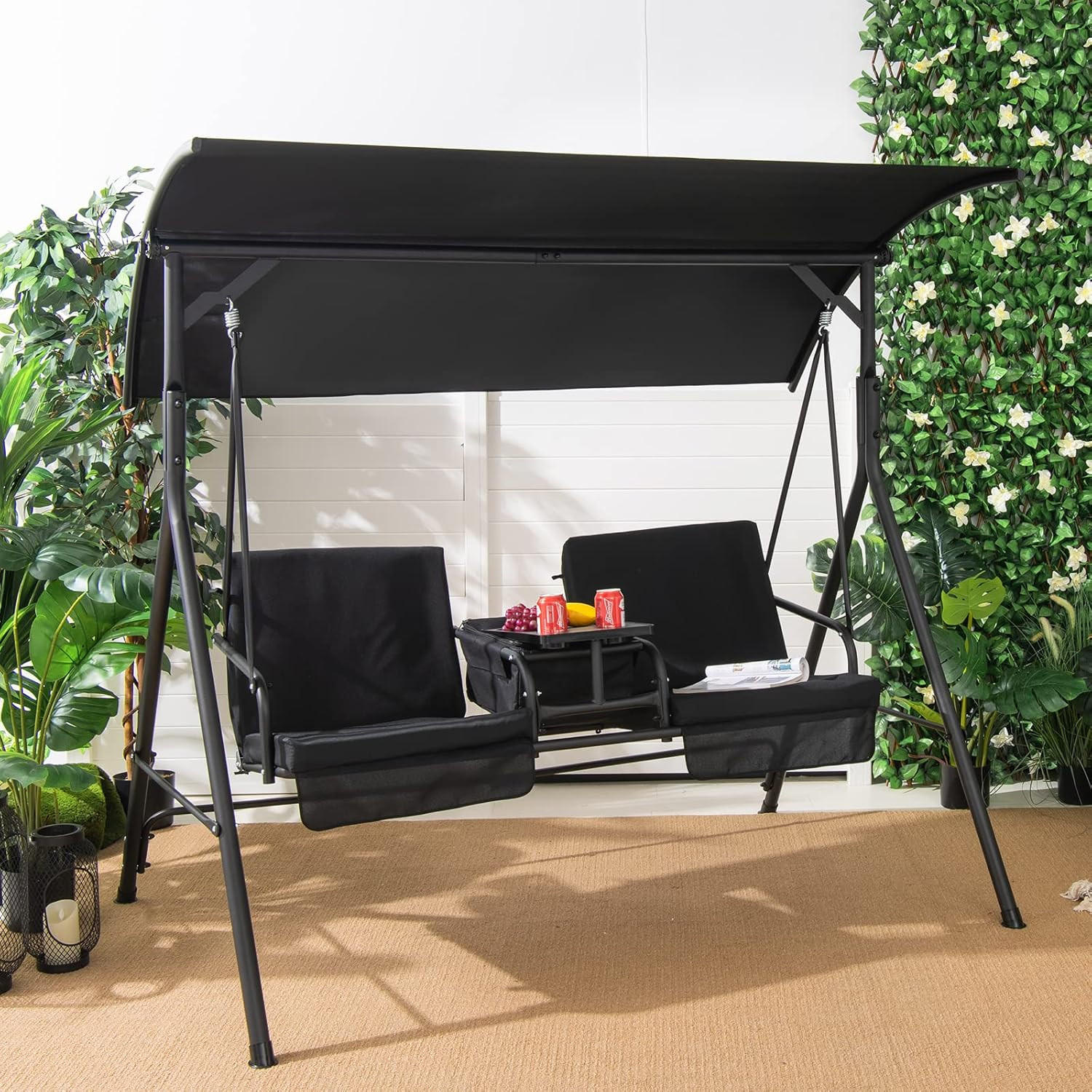 HOLLYWOODSCHAUKEL Schwarz - Schwarz, Metall (124/162/181cm) - COSTWAY
