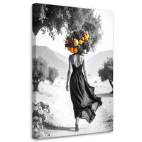 LEINWANDBILD Frau mit Früchten auf dem Kopf 70x100cm - Schwarz, Textil (70/100cm) - Feeby