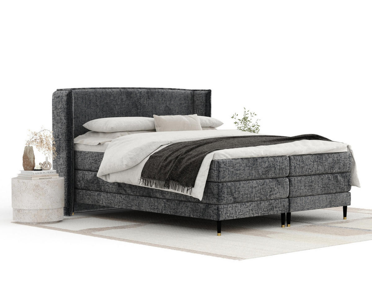 BOXSPRINGBETT Carizzo Anthrazit 180/200 cm mit Matratze und Topper - Anthrazit/Schwarz, Holz/Holzwerkstoff (180/200cm) - Maison de Reve