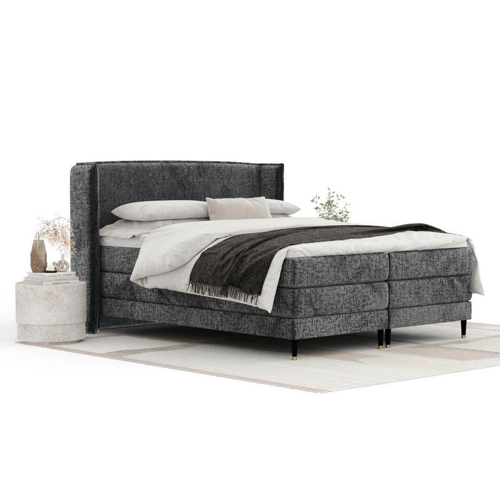 Thumbnail - Maison de Reve Boxspringbett, Anthrazit, Textil, Buche, Kiefer, H2 + H3, Höhe ca. 36 cm, 160x200 cm, Oeko-Tex® Standard ...