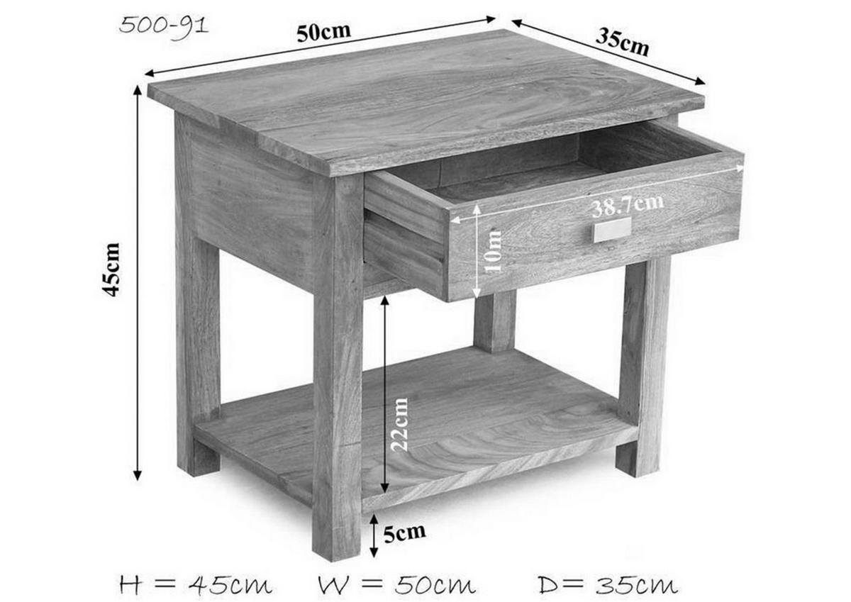 NACHTTISCH Sheesham 50x35x45 braun geölt NATURE BROWN #91 - Braun, Holzwerkstoff (50/45/35cm)