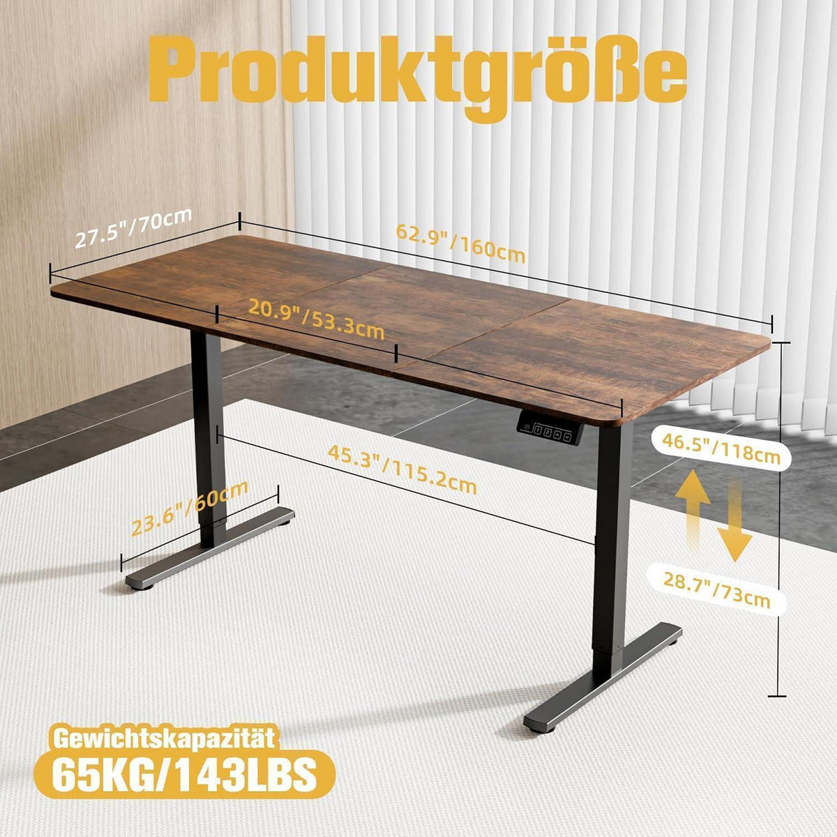 SCHREIBTISCH höhenverstellbar elektrisch 160 x 70 cm Braun - Braun, Holzwerkstoff (160/60/118cm)