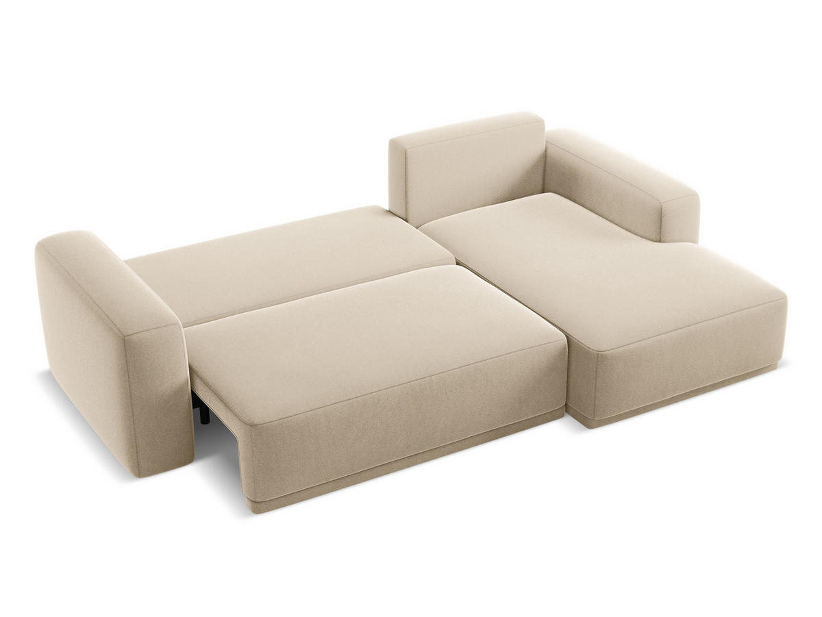 ECKSOFA mit Schlaffunktion Samt Stoff Beige - Beige/Creme, Kunststoff/Textil (258/160cm) - Makamii