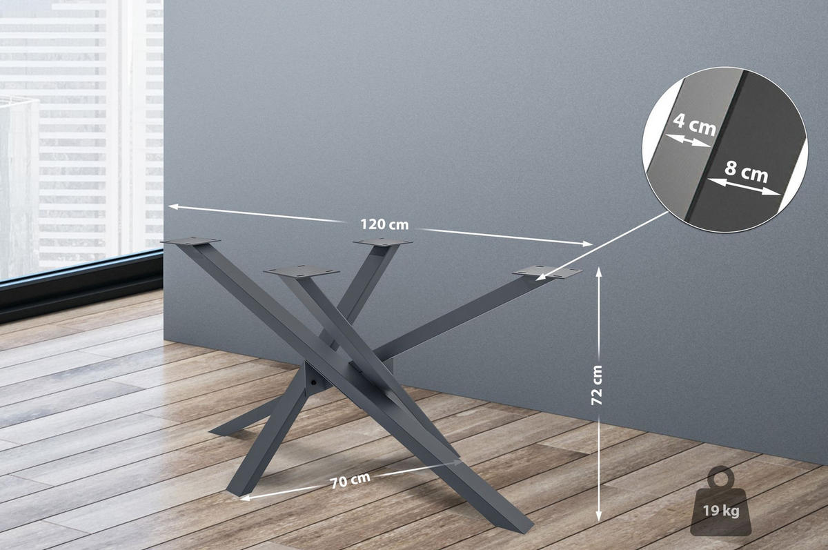 TISCHBEIN eckig 120/70/72 cm Metall grau - Grau, Metall (120/72/70cm) - CLP