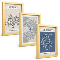 BILDER SET 3er Set - 20x30 cm Goldrahmen - abstrakte Poster mit Blumenlinien - Goldfarben, Kunststoff (20/30cm) - TULUP