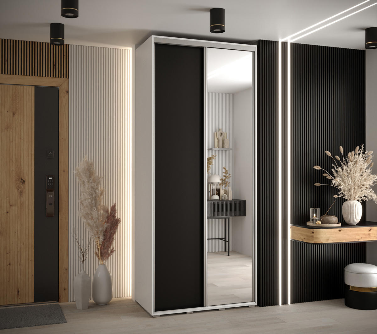 SCHWEBETÜRENSCHRANK 235,2/100/45 2-türig - Silberfarben/Schwarz, Holz/Metall (100/235/45cm) - Abiks Möbel