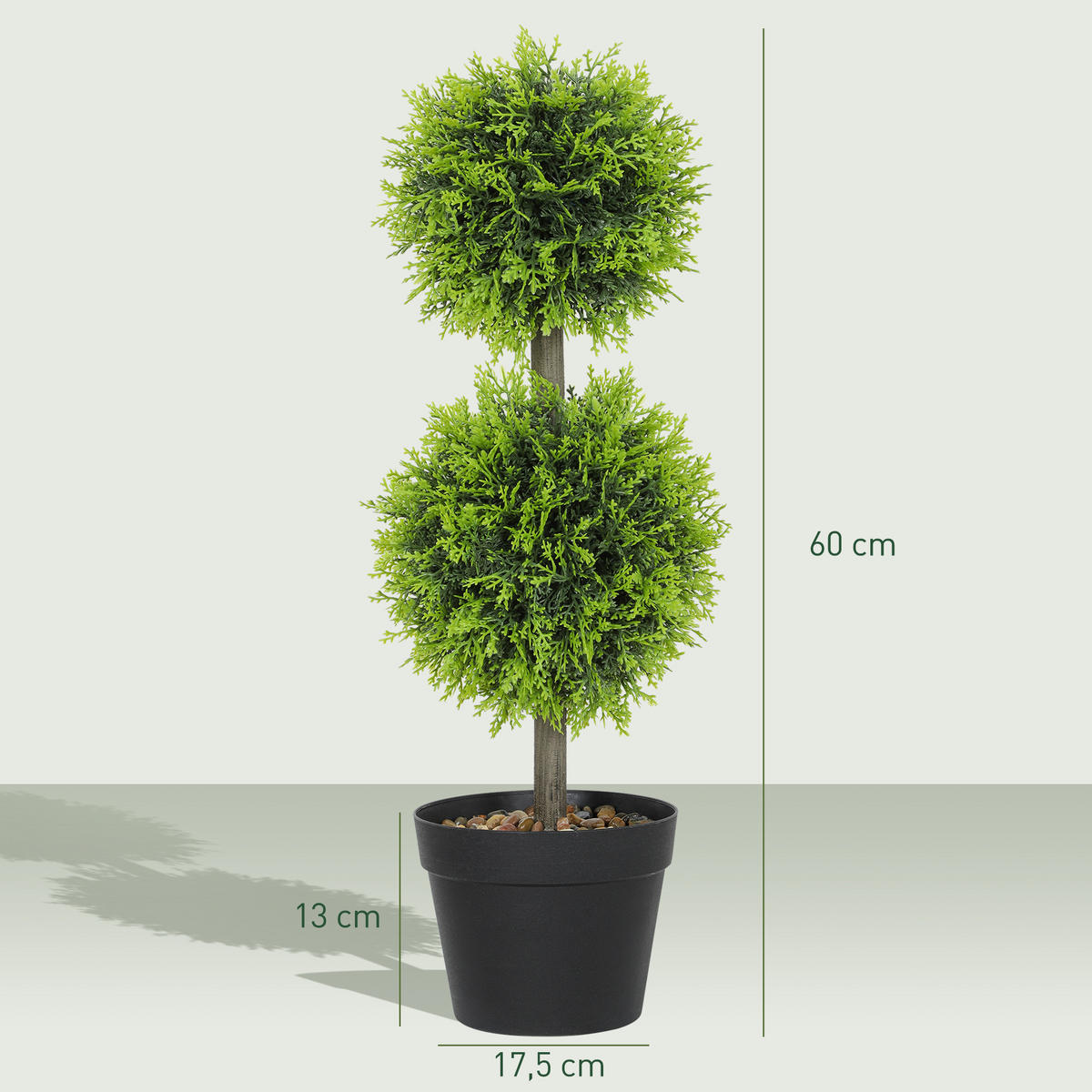KUNSTPFLANZE 2er-Set DE-16644 Doppelkugeln, 60 cm, 213 Blätter Grün - Grün, Kunststoff (60cm) - ComfortXL