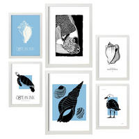 POSTER Set Mit 6 Schwarze Tintenschalen Größe A3 & A4 Weißer Rahmen - Weiß, Papier (29.7/1cm) - Nacnic