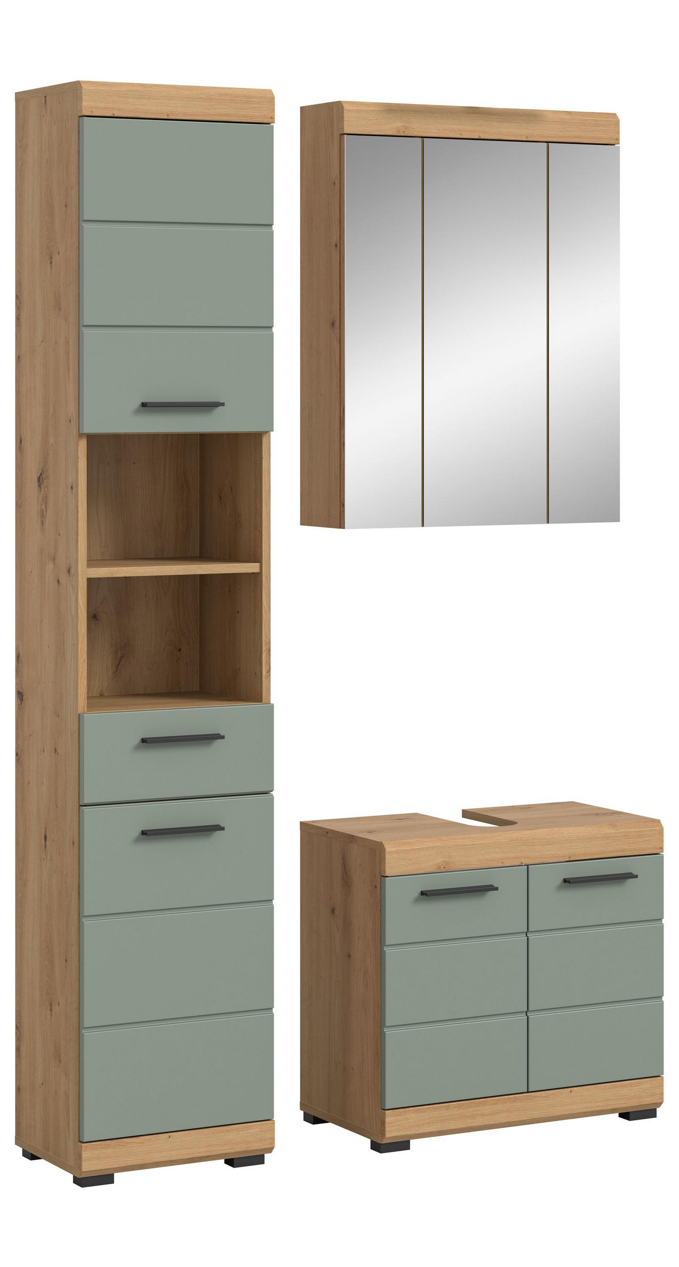 BADKOMBINATION 3tlg. Scout Bad in Artisan Eiche Nachbildung und Salbei Nachbildung B/H/T: 112x191x34 cm - Eiche Artisan, Holz (112/191/34cm)