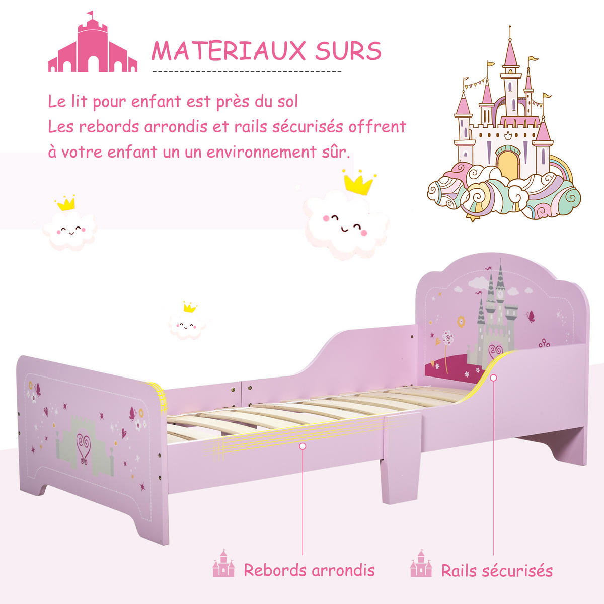 KINDERBETT 140x70 cm DE-14540 mit Schloss-Motiv Rosa - Pink, Holzwerkstoff (70/140cm) - ComfortXL