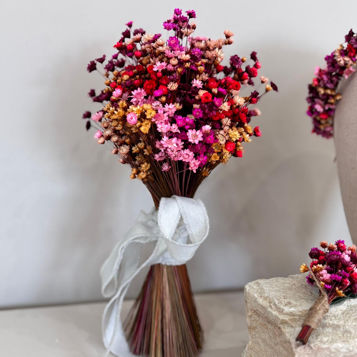 BRAUTSTRAUSS "Lebensfreude" Glixia in bunt - pink / 25 cm - Rosa, Naturmaterialien (25cm) - Lykke & You