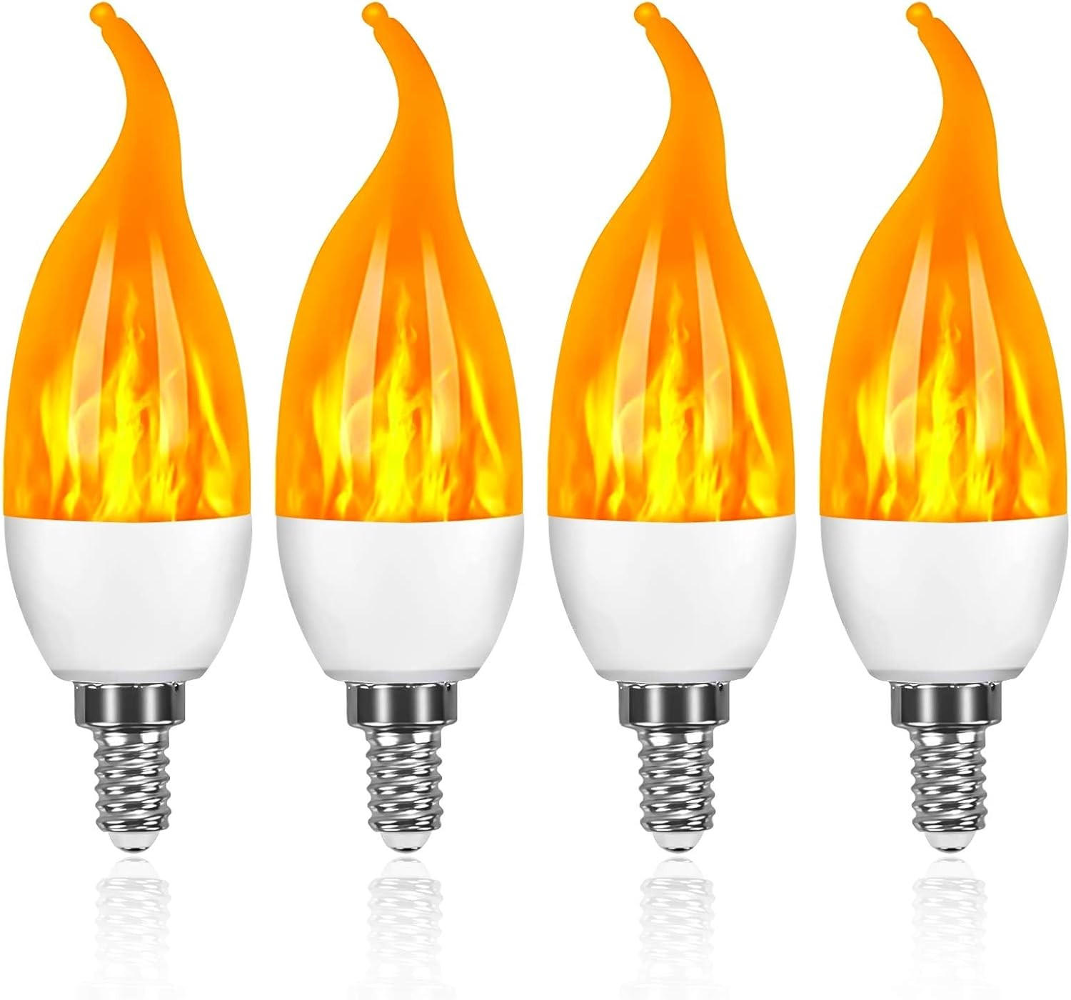 LED BULB 4er-Set E14 3 W Flammeneffekt flackernd für Halloween Weihnachten Hochzeit - Weiß, Metall (11.5/4cm)