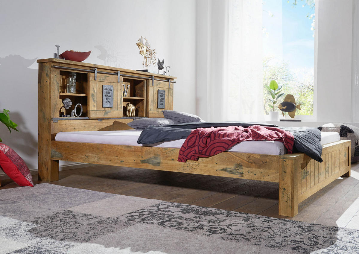 BETT Mango 180x200x105 natur lackiert RAILWAY #143 - Braun, Holz (180/200cm) - Massivmoebel24