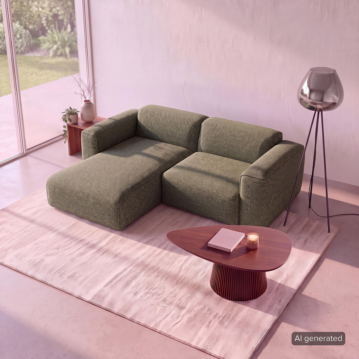 1,5-SITZER ECKSOFA mit Longchair - Schwarz/Grün, Kunststoff/Textil (260/173cm) - home24