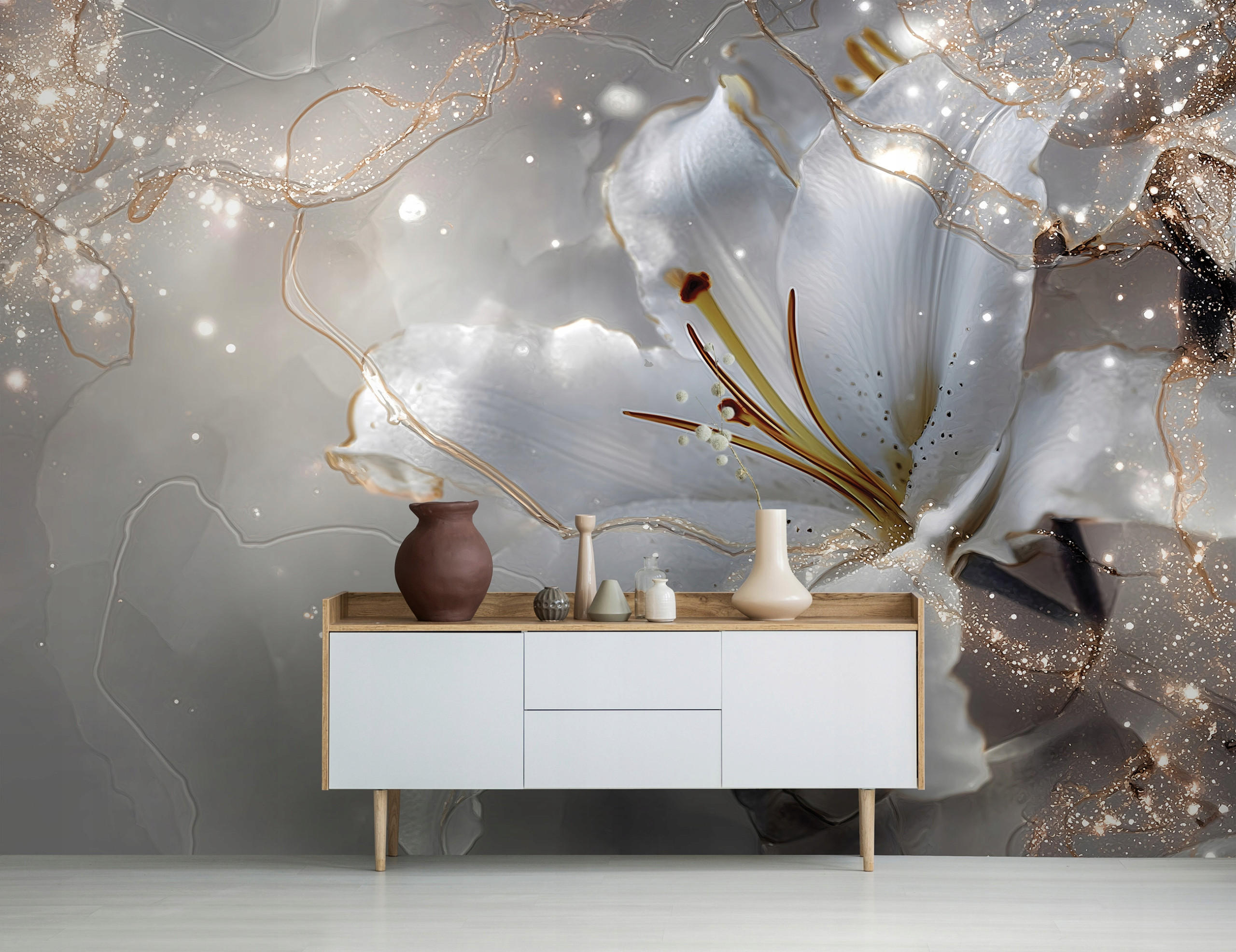 FOTOTAPETE Blumen Lilien Beige 350x250 cm - Multicolor, Papier (350/250cm) - Wallarena