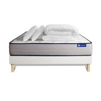 BETT Actimemo form Memory-Schaum 200 x 200 cm h3 - Kit Bettgestell Weiß - Mit Kissen und Bettdecke - Beige/Weiß, Karton/Holz (200/200cm) - ACTISOM