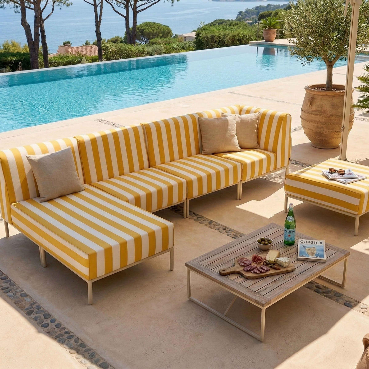 GARTENSOFA mit 5 Sitzplätzen, Gelb - Gelb, Textil - Oviala