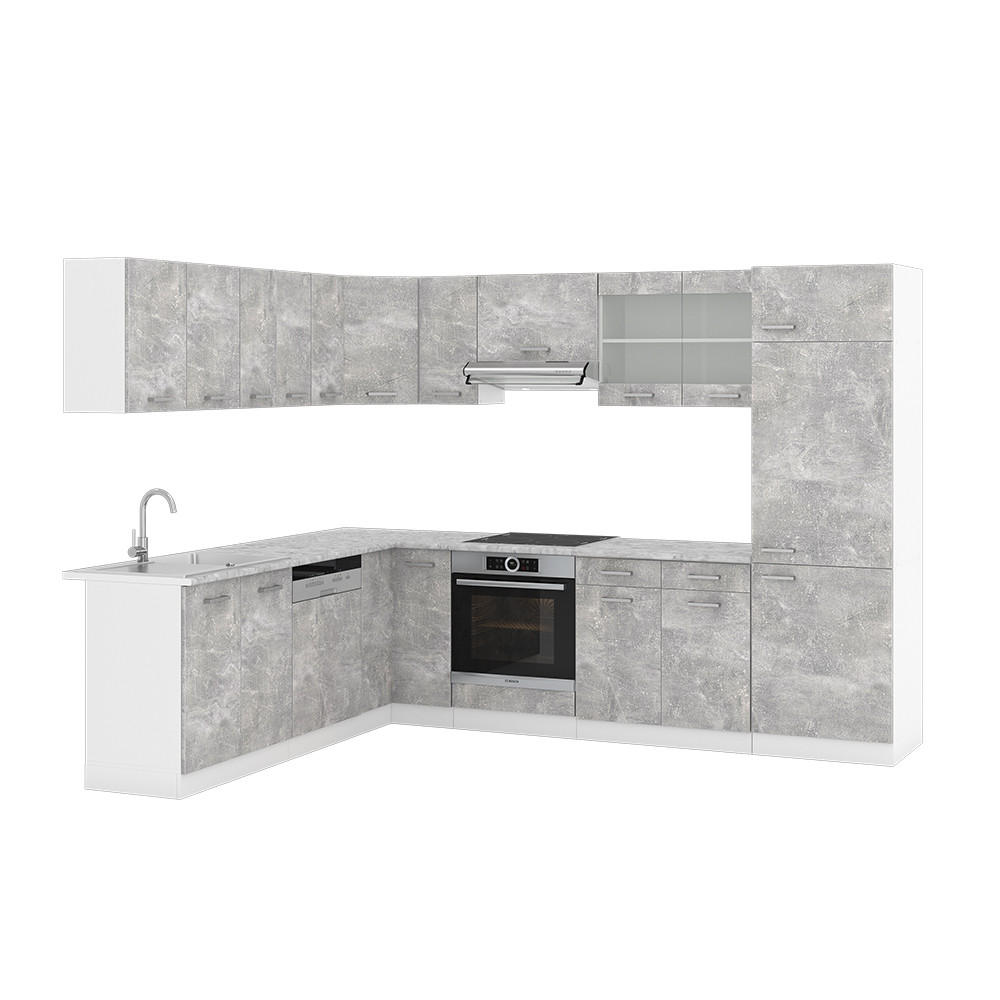 ECKKÜCHE R-Line Beton 227 x 287 cm, AP Marmor - Schieferfarben/Weiß, Holzwerkstoff (287/81.6/60cm) - Vicco