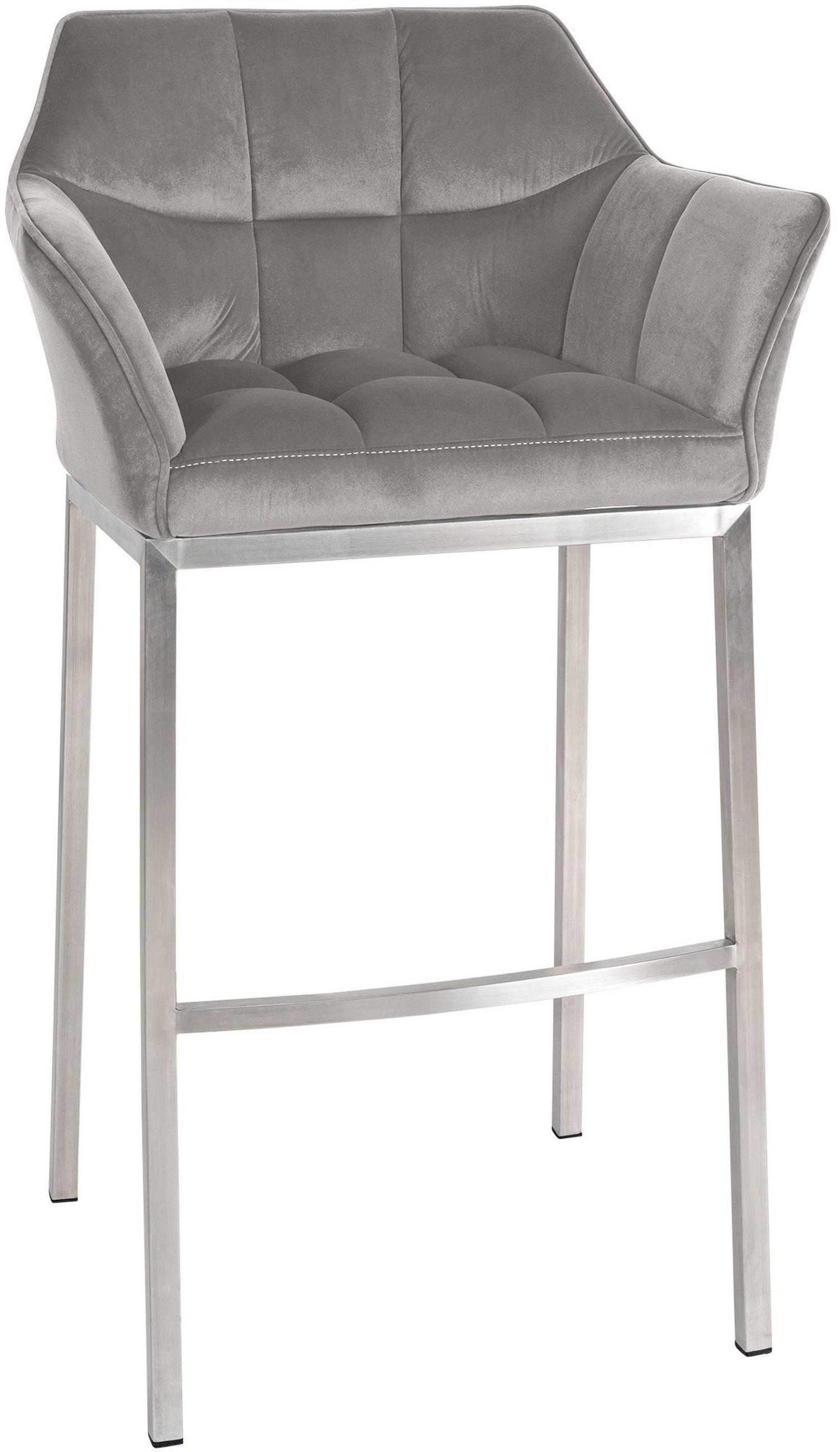 BARHOCKER Damaskus E Samt mit 4-Fuß Gestell grau - Edelstahlfarben/Grau, Textil/Metall (64/110/48cm) - TPFLiving