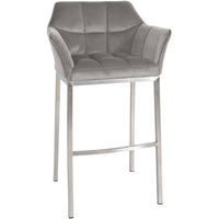 BARHOCKER Damaskus E Samt mit 4-Fuß Gestell grau - Edelstahlfarben/Grau, Textil/Metall (64/110/48cm) - TPFLiving