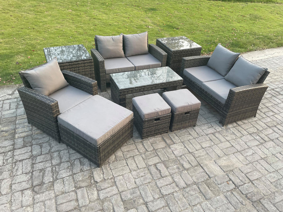GARTENSET Polyrattan Dunkelgrau 8-Sitzer - Dunkelgrau, Metall - Fimous