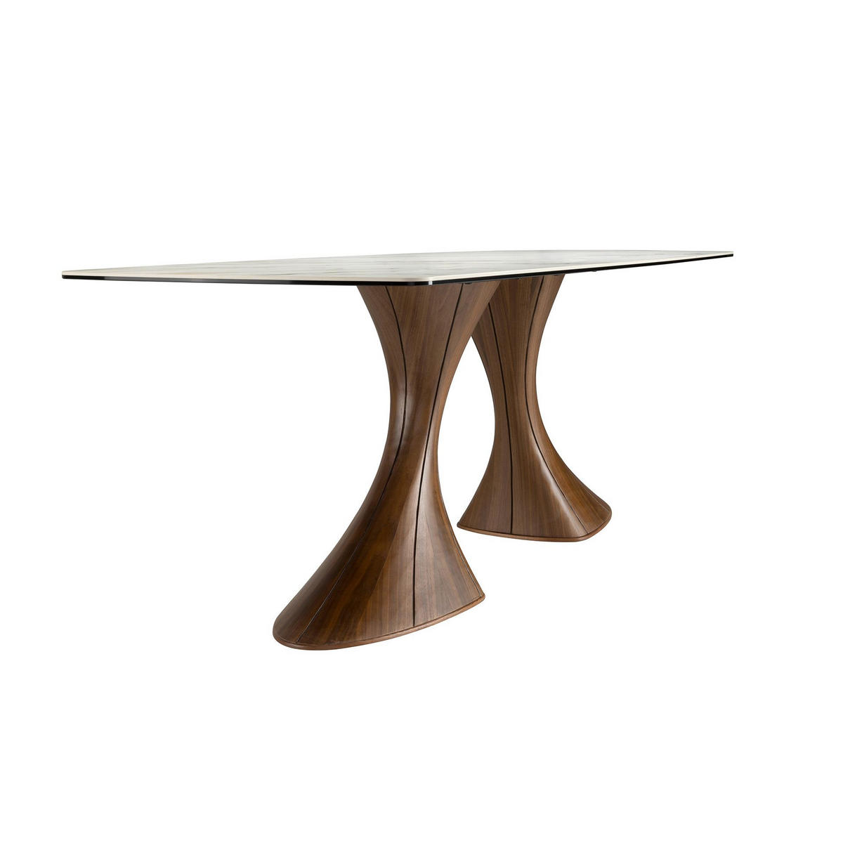 ESSTISCH Ovaler Esstisch in Fassform aus Porzellanmarmor und Nussbaum Ø200/90/75 cm - Hellbraun/Walnussfarben, Keramik/Holz (90/200/75cm) - ANGEL CERDA